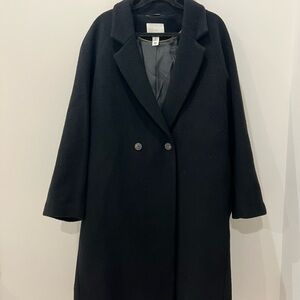 H&M Womens Black Wool Coat Size L Never Worn!